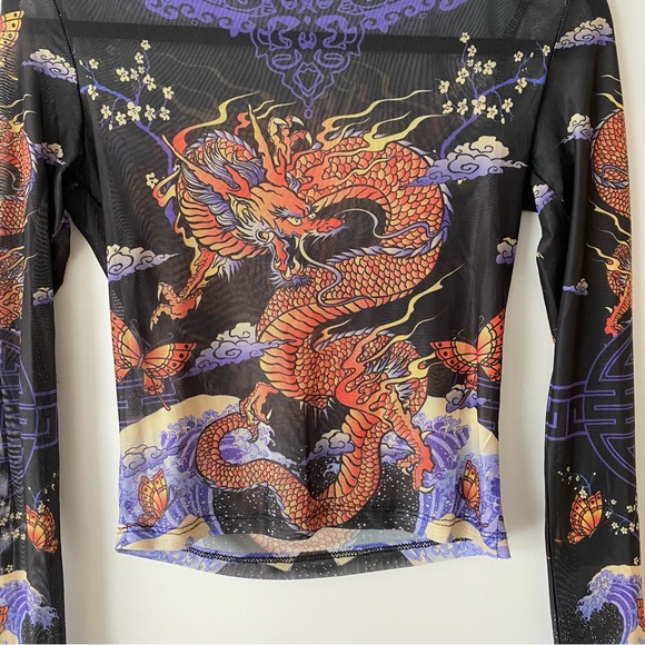 Current mood mesh top with dragon print - Picture 2 of 3